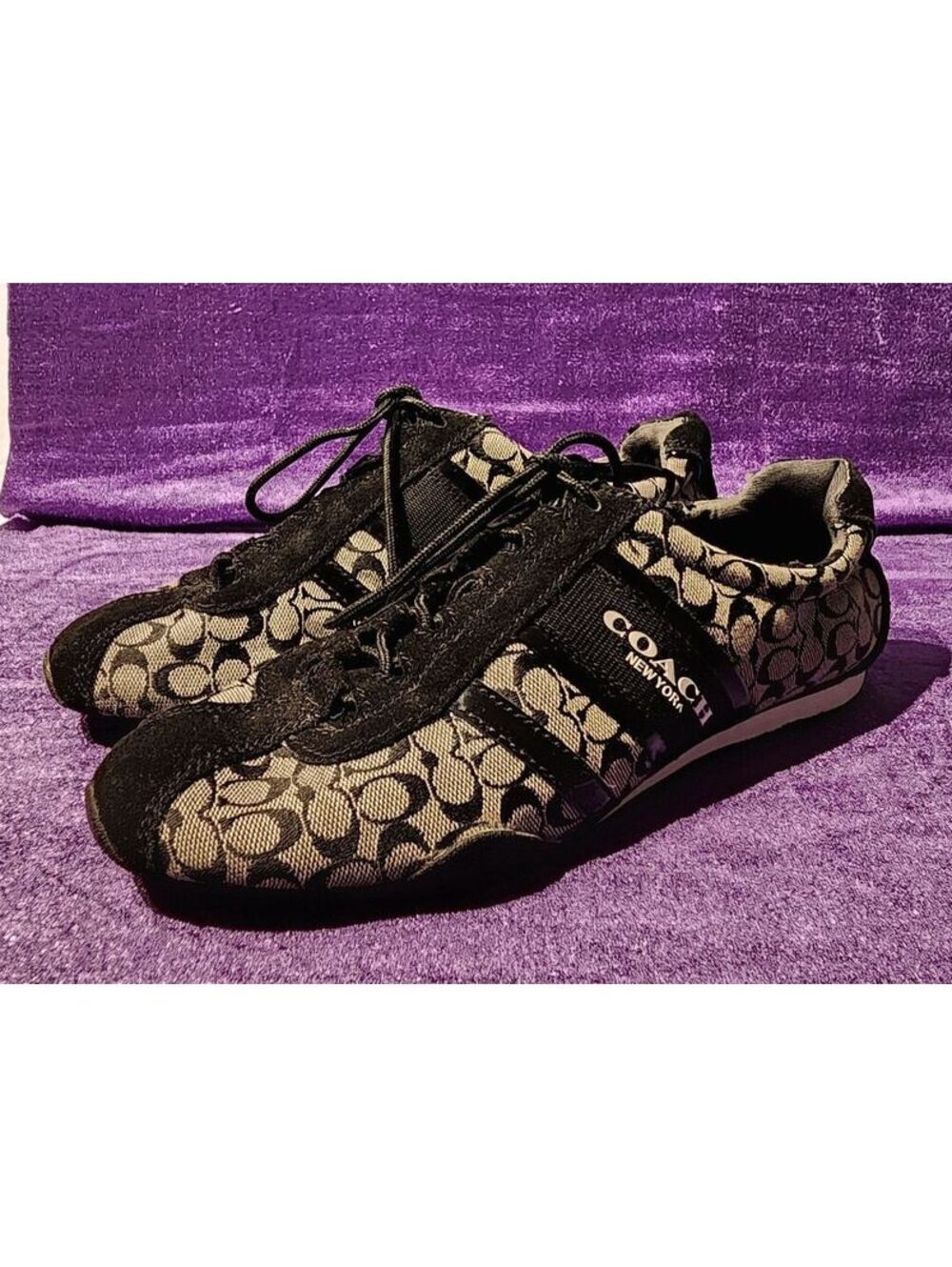 Coach Remonna Women's Sneakers Size 7.5B Black Signature Canvas and Suede